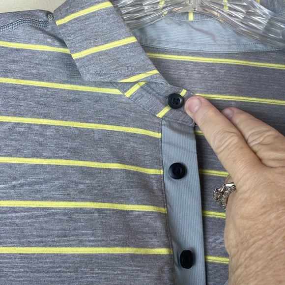 Lululemon Polo Shirt Short Sleeve Striped Gray Yellow Athletic Collared Men's M - Picture 4 of 8